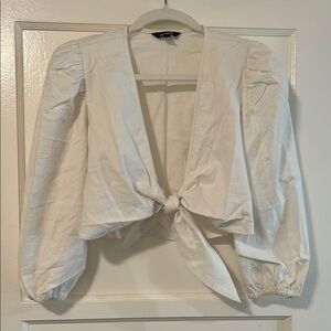 Express Elegant White Tie-Front Blouse